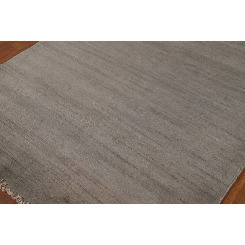 Modern Gabbeh Oriental Rug Handmade Grey Wool Carpet - 4'10"x 6'10"