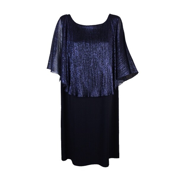 Shop Connected Plus Size Navy Metallic Crinkle Cap Dress ...