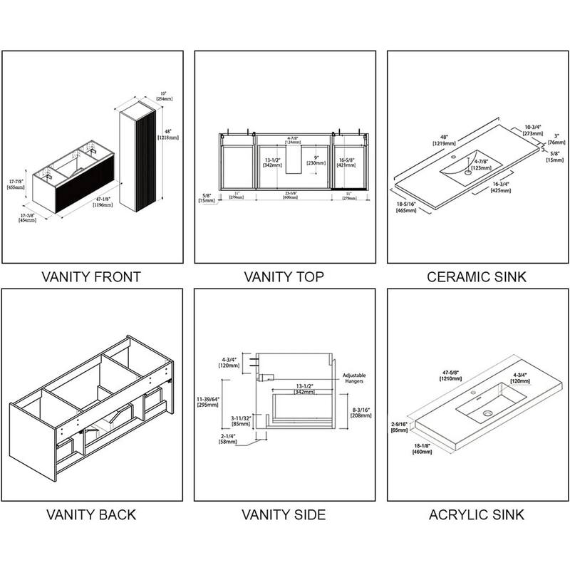 Blossom Positano 48" Floating Vanity with Sink & 2 Side Cabinets