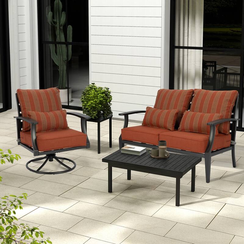 Aoodor 24'' x 24'' Outdoor Deep Seat Chair Cushion Set with Sponge Foam (Set of 2 Seats, 2 Backs, 2 Pillows) - 24"x24"