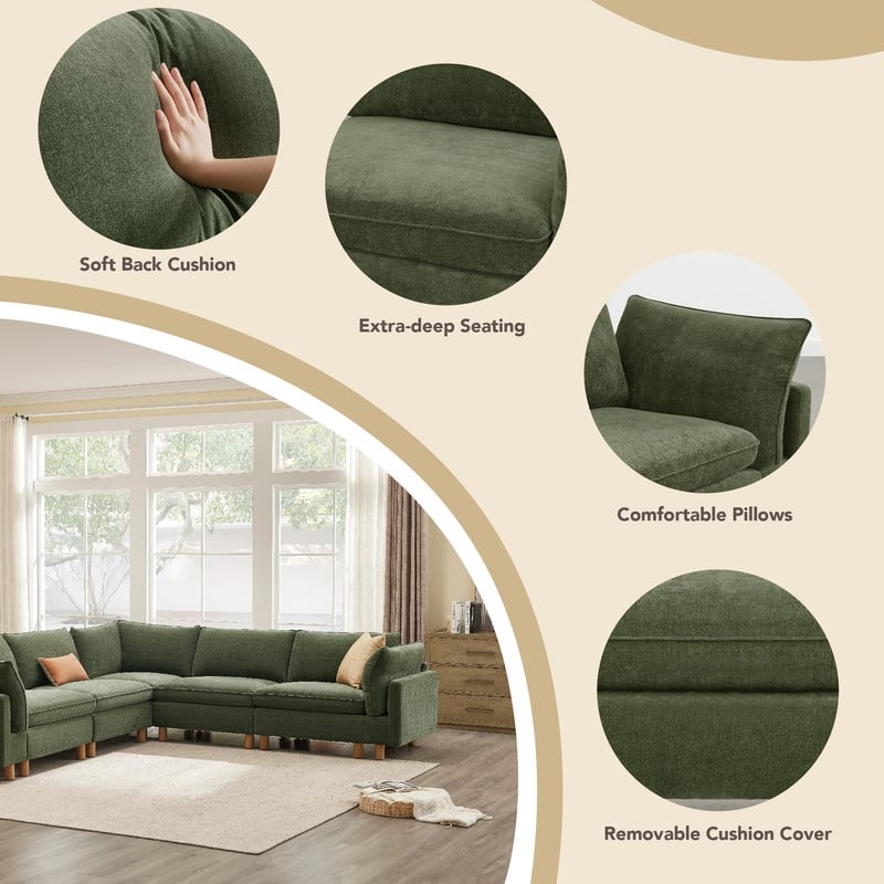 Spruce & Spring Modular Cloud Couch Sofa with Wood Legs for Living Room