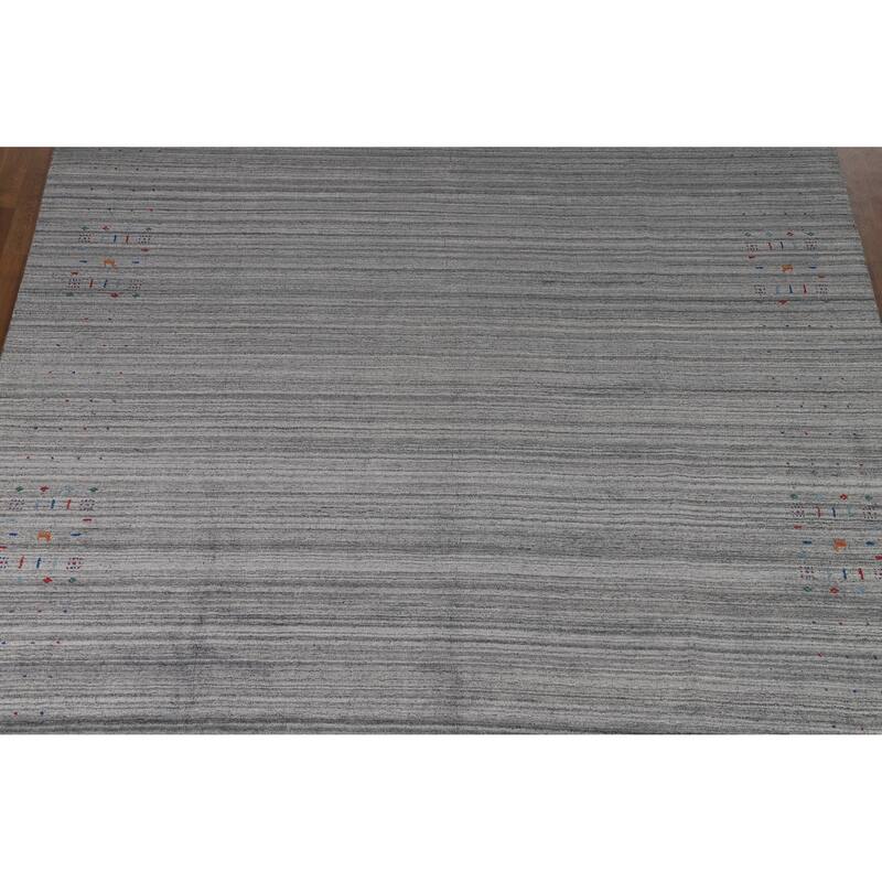 Hand Knotted Oriental 100% Wool Carpet Tribal Stripe Greys & Charcoal Gabbeh Area Rug - 9' 10'' X 8' 3''