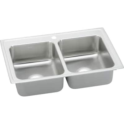 Elkay Lustertone Classic 29-In 18 Gauge Stainless Steel Double-Bowl Drop-In Sink - Single hole