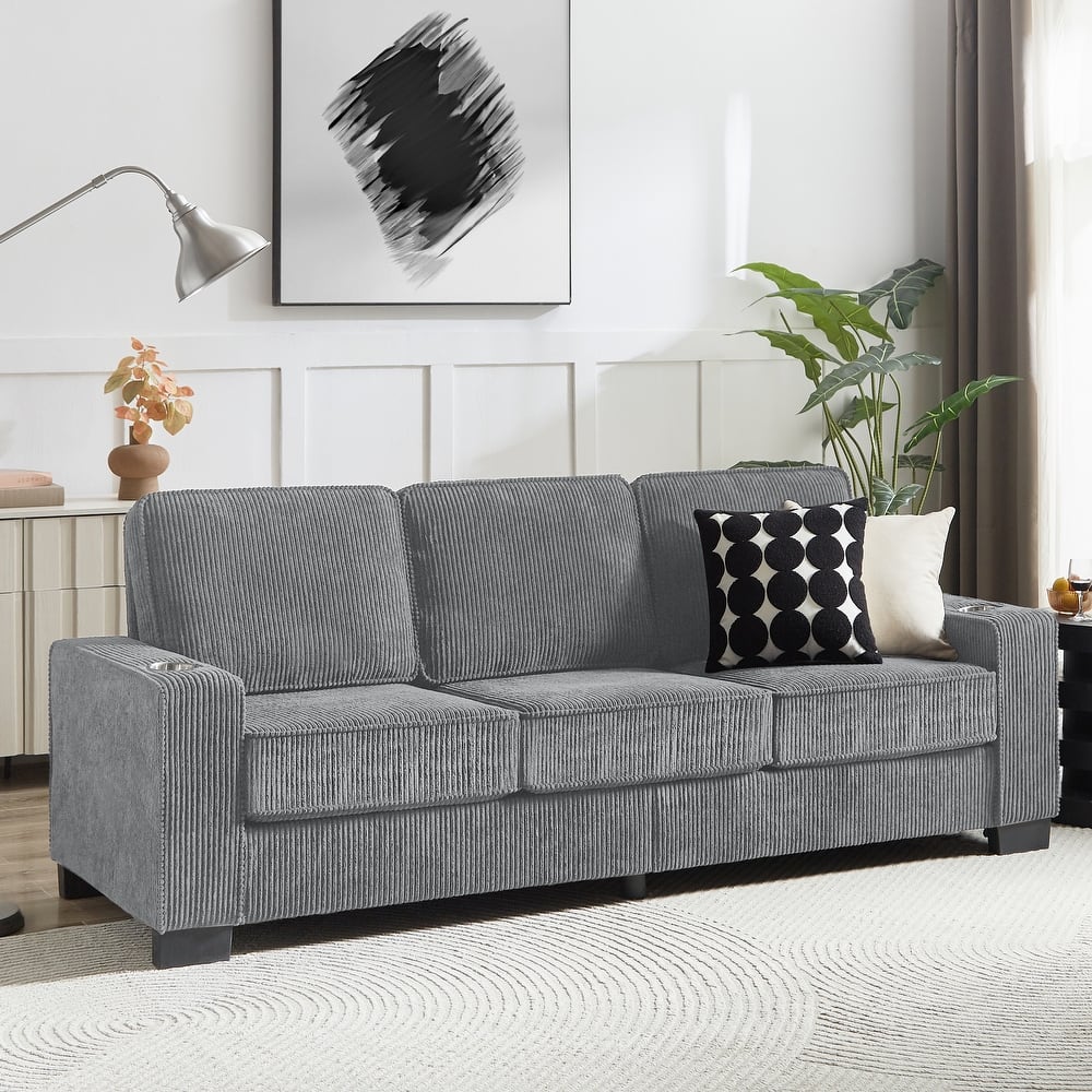 83.86"Corduroy/Snowfleece Fabric sofa,Modern Compressed Couch,3-Seater Sofa, Furniture for Living Room,Bedroom,office
