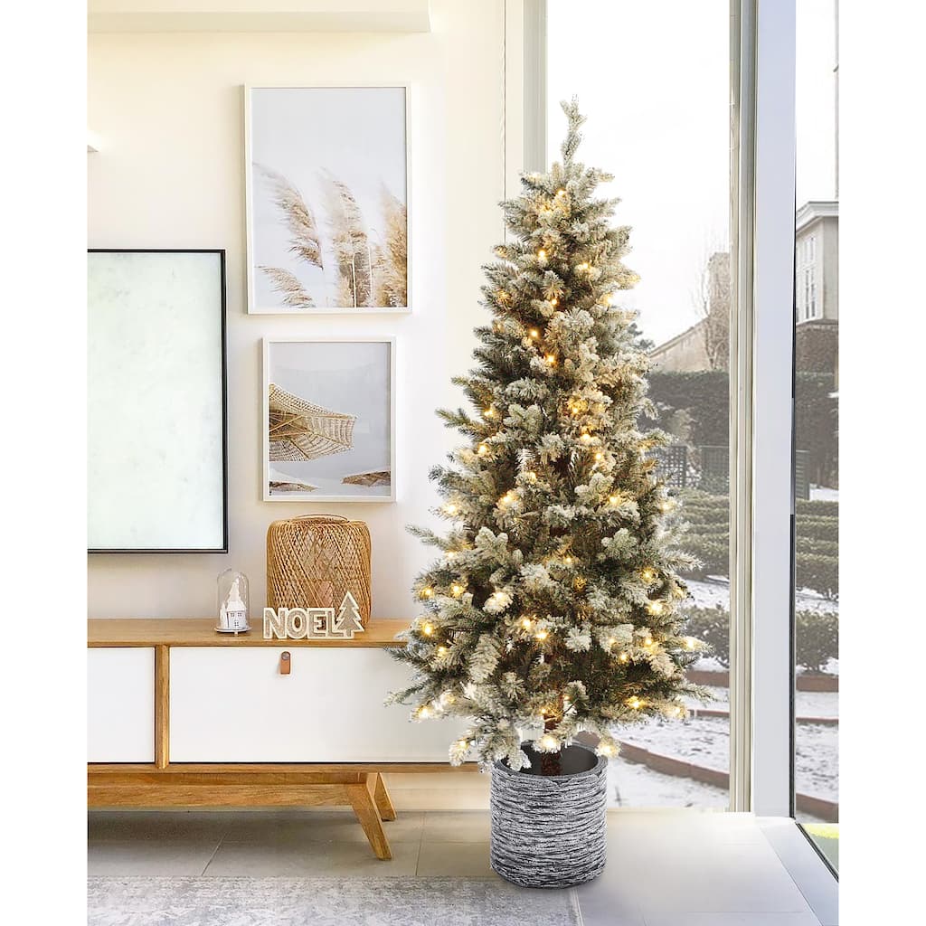 5.6Ft Pre-Lit LED Artificial Slim Fir Christmas Tree with Pot - 66.93" H x 27.56" Diameter