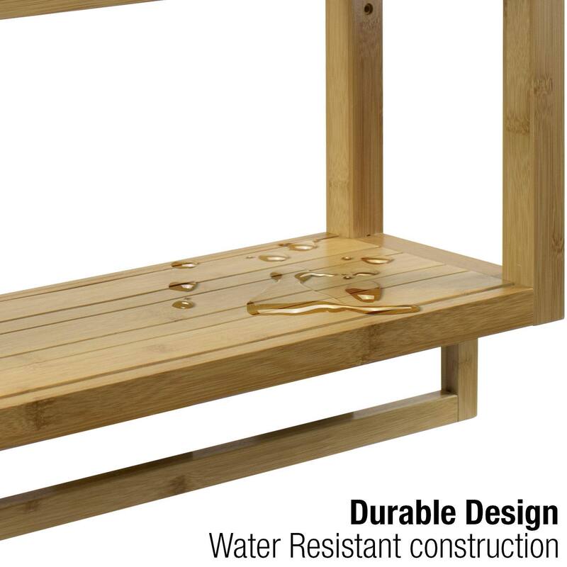 Bamboo Shelf Towel Rack Bar Wall Mounted Storage for Bathroom, Kitchen