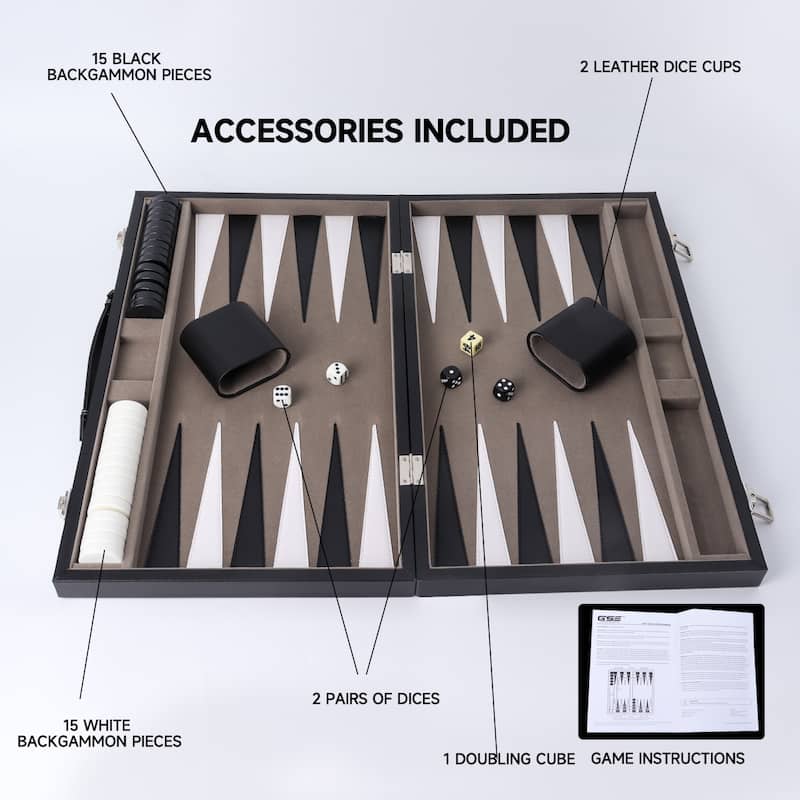 GSE™ 22" Premium Leather Backgammon Board Game Set, Portable Folding Backgammon Board Game with Game Pieces - Large