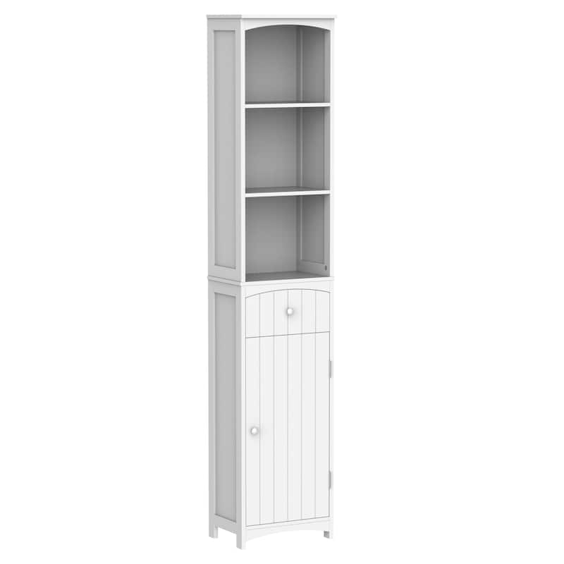 HOMCOM 67" Tall Bathroom Storage Cabinet, Freestanding Linen Tower with 3-Tier Shelf, Narrow Side Floor Organizer, White