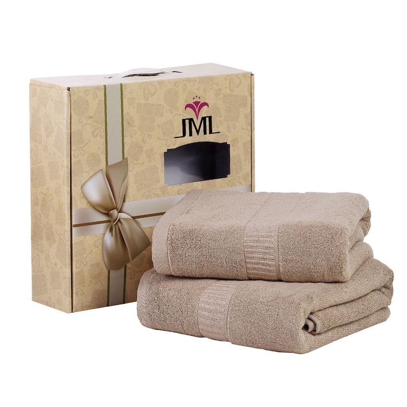 2 Pack Premium Cotton Bath Towels With Gift Box - Camel