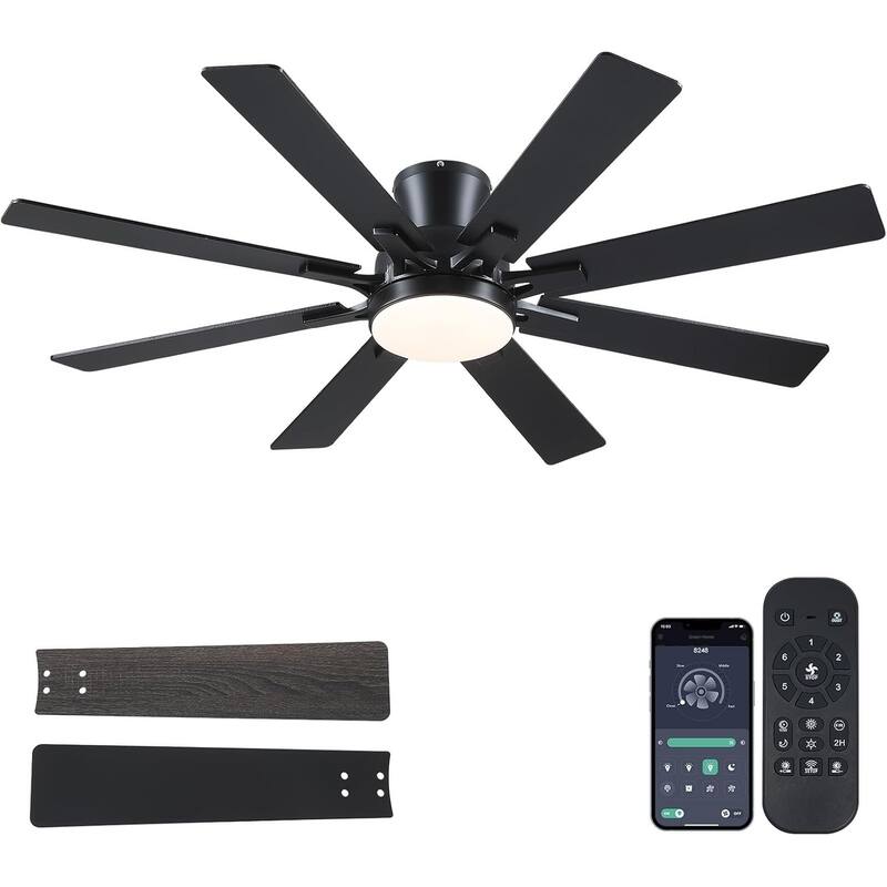 52 Inches Low Profile Ceiling Fan with LED Integrated,Retractable Blades,Remtoe and APP Control,for Bedroom,Living Room - Black