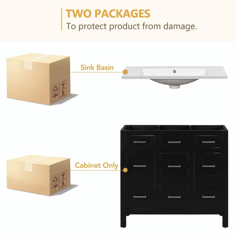 36" Bathroom Vanity with Integrated Resin Sink - 4 Drawers, 2 Doors