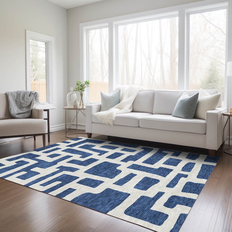 Machine Washable Indoor/ Outdoor Chantille Geo Contemporary Rug