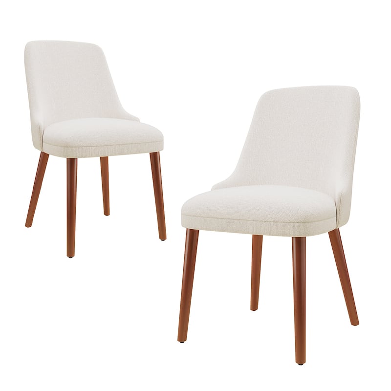 High Back Dining Chairs Upholstered Padded Kitchen Chairs Wood Legs for Restaurant Cafe - Set of 2 - Beige