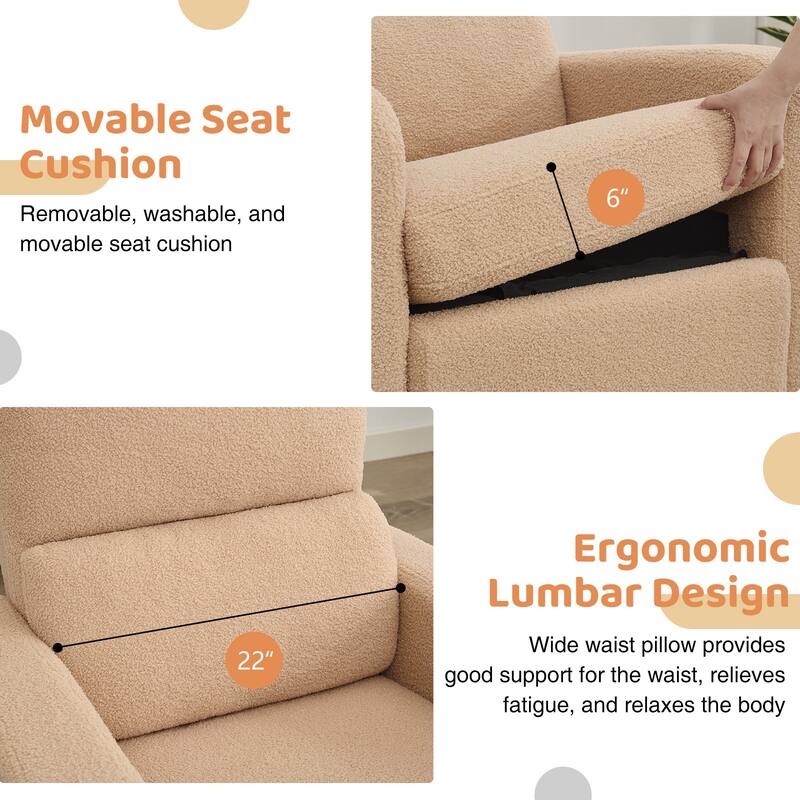 Swivel Manual Recliner Chair Teddy Fabric Nursery Glider Rocking Recliner Set of 2