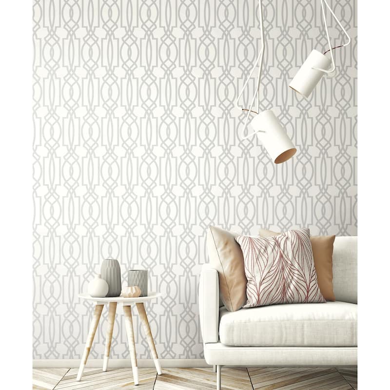 NextWall Soft Gray Deco Lattice Peel and Stick Removable Wallpaper - 20.5 in. W x 18 ft. L