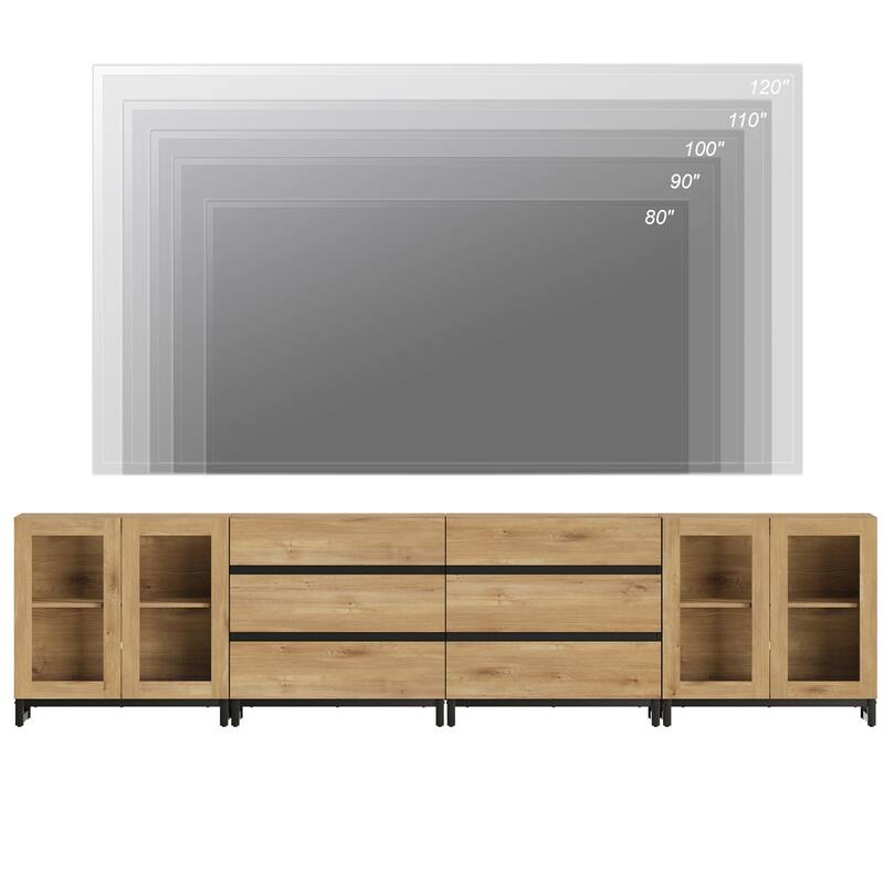 4-in-1 TV Stand for 120" TVs, Entertainment Center with Glass Doors & 6 Drawers
