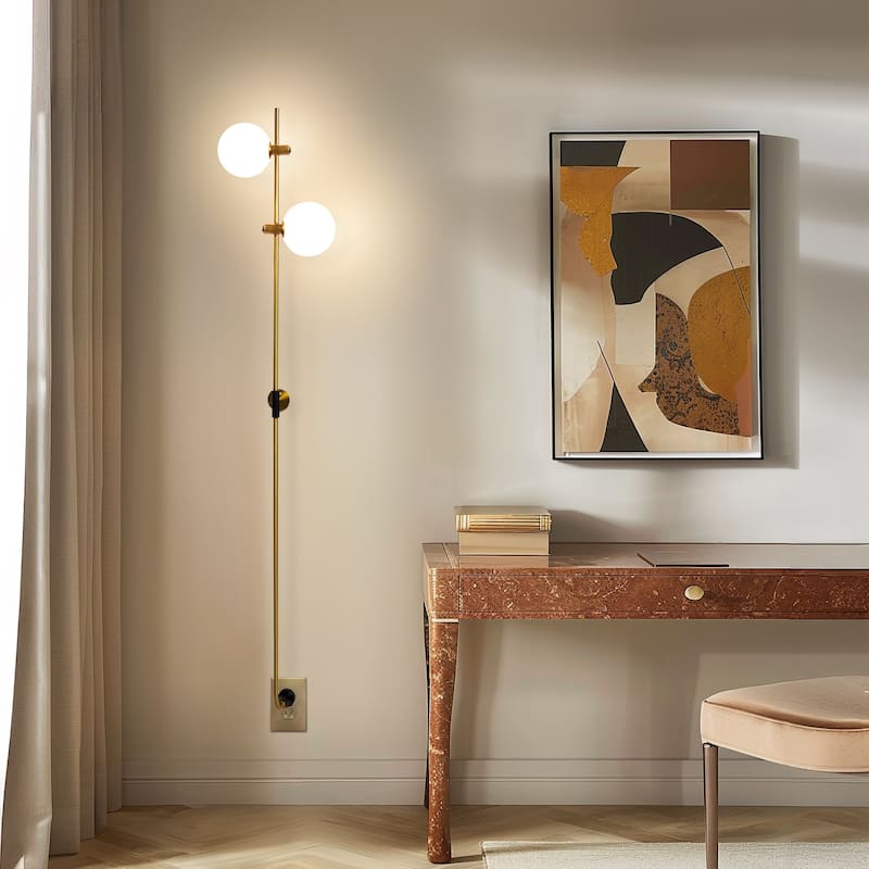 Brightech Equinox 2-Light Antique Brass LED Wall Sconce with 2 Adjustable Heads