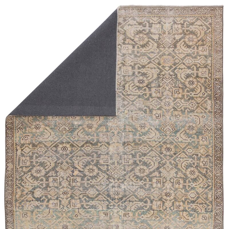 The Curated Nomad Durlston Printed Trellis Gold/ Green Cotton Mix Area Rug