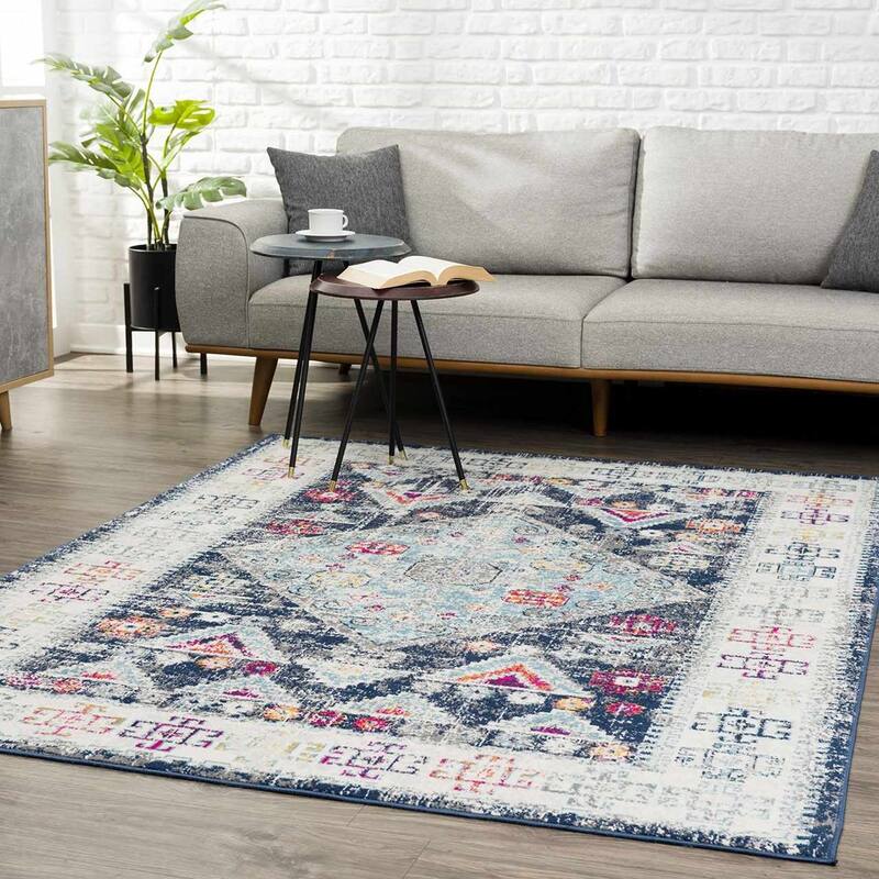 Tigris Patara Traditional Oriental Medallion Vintage Area Rug - 5'3"x7' - Blue, Navy, Ivory