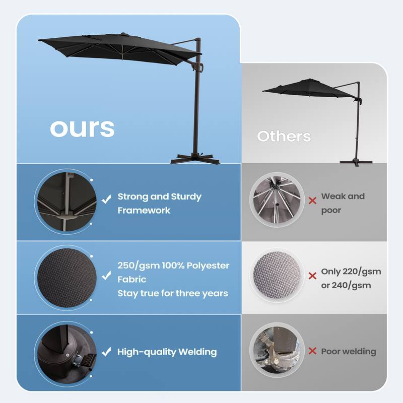 9 FT x 10.5 FT Outdoor Patio Umbrella Cantilever-Offset Umbrella with No Base