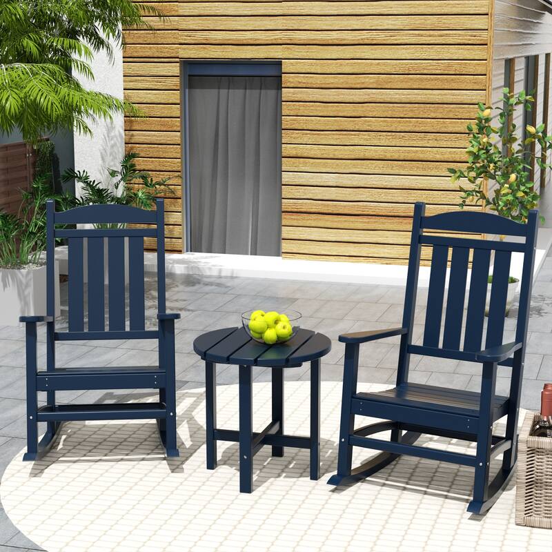 Laguna Hdpe All Weather Outdoor Patio Rocking Chairs With Side Table (3-Piece Set) - Navy Blue