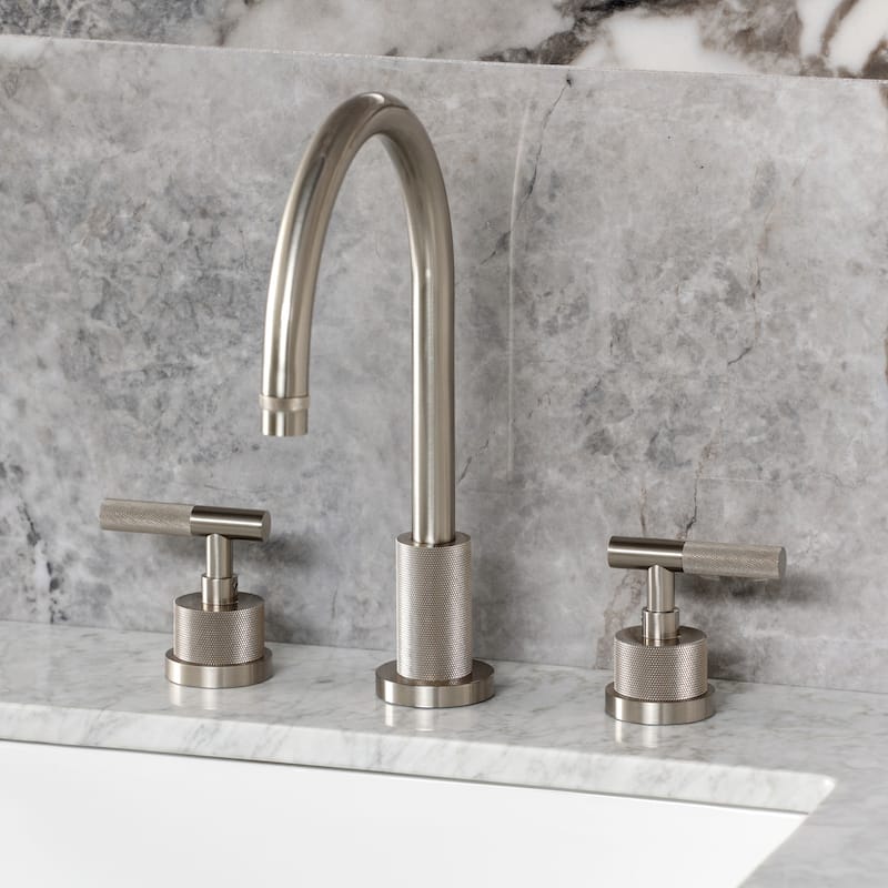 Kingston Brass Convergent Widespread Bathroom Faucet with Knurled Handle and Brass Pop-Up
