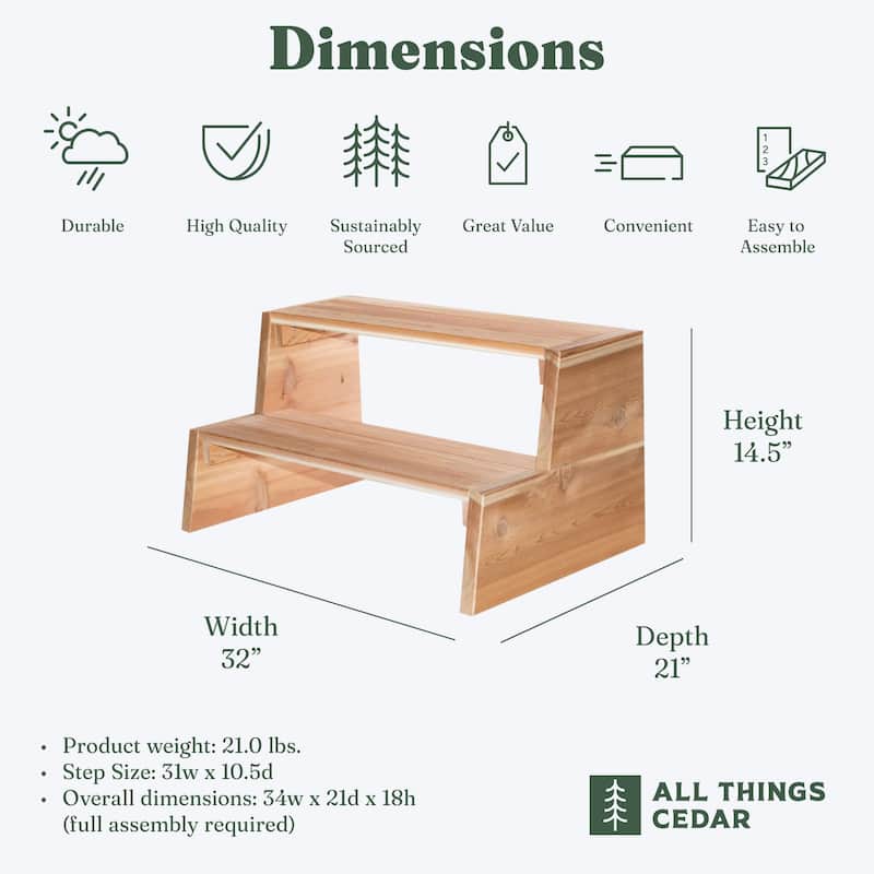 All Things Cedar Wooden 2 Tiered Step Stool for Outdoor Spas or Backyard Patios - 21