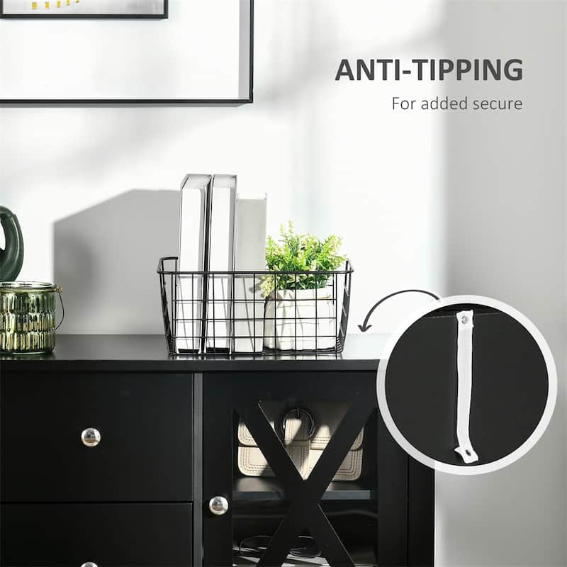 Wood Buffet Cabinet with Storage Drawers and Glass Door - N/A