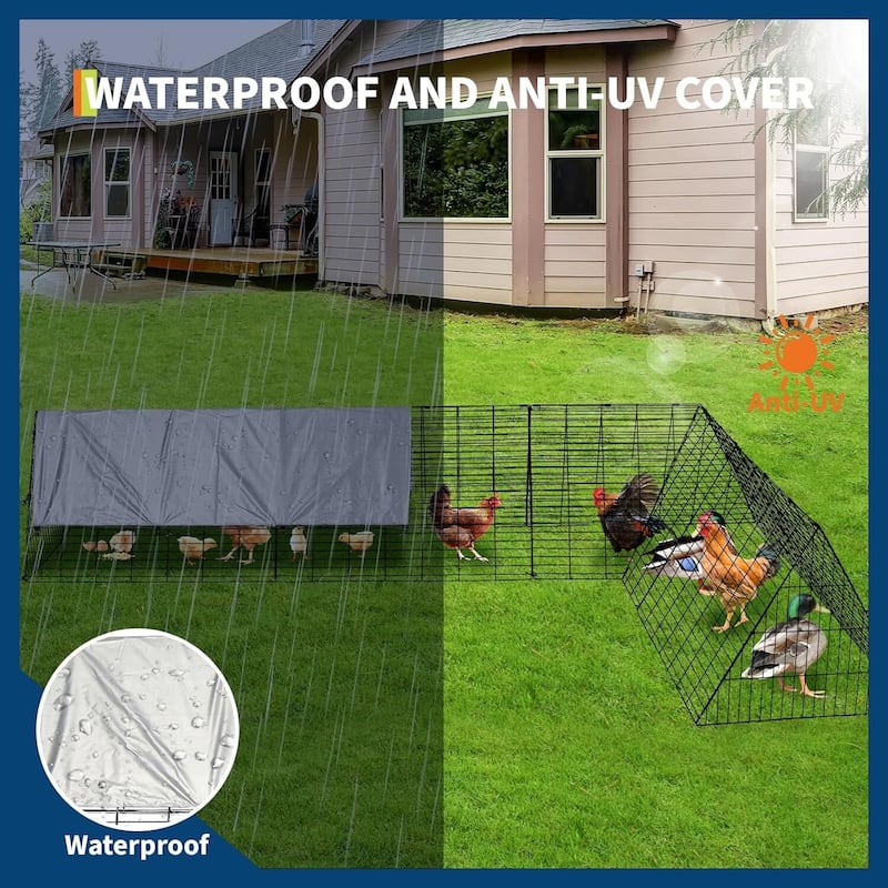 Outdoor Portable Chicken Tractor, Metal Chicken Coop with Run for Hens, Ducks, Rabbits