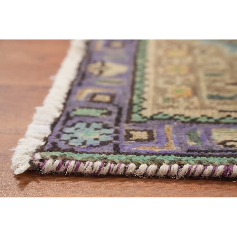 Hand Knotted Oriental 100% Wool Carpet Traditional Floral Navy Blue & Blues Tabriz Area Rug - 9' 0'' X 6' 3''