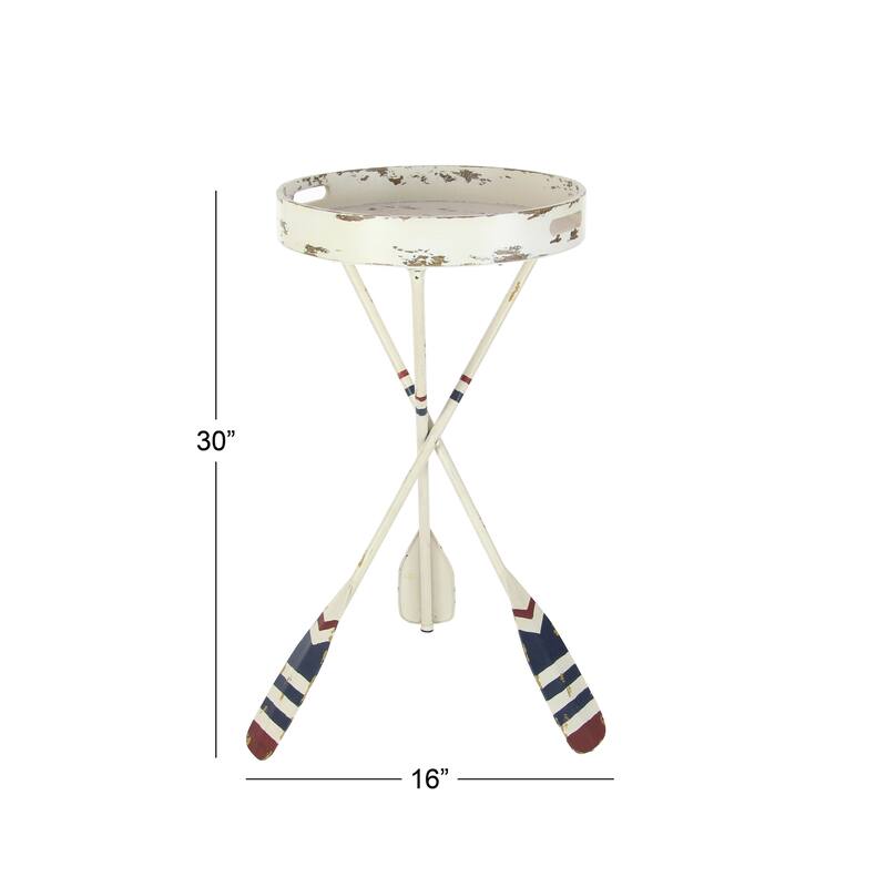 Metal Paddle Distressed Striped Accent Table with Navy and Red Striped Oar Legs - White - Roche River Decor