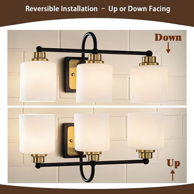 1/3-Light Modern Elegant Brass And Black Bathrooom Vanity Light With Milk White Glass Shades