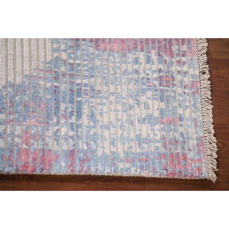 Striped Abstract Indian Accent Rug Handmade Wool Carpet - 3'11"x 5'10"