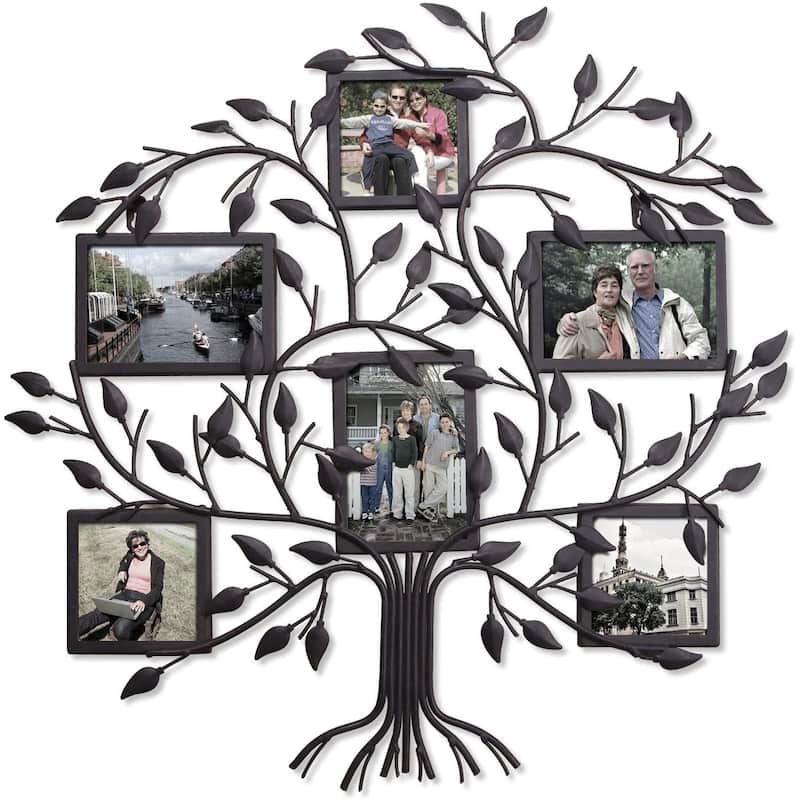 ADECO Metal Tree Wall Hanging Collage Picture Photo Frame 6 Openings