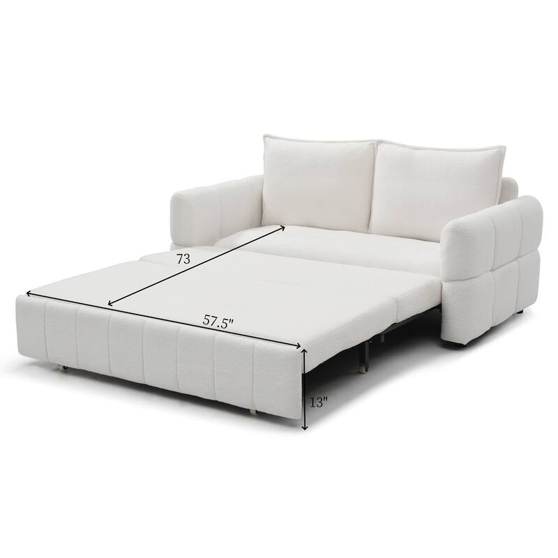 Beige Convertible Loveseat Sleeper Sofa Couch with Metal Frame, 2-Seater Sofa Couch Pull-Out Sofa Bed with Armrests