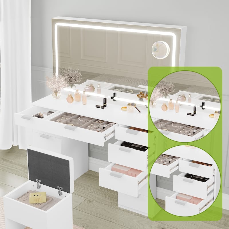 Moasis 46"Vanity With Built-in Socket With Illuminated Mirror and Hair Dryer Rack - 55.8'' H X 46'' W X 11.7'' D