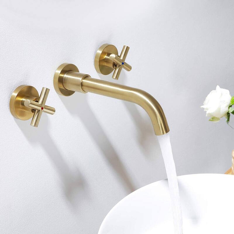 Vanityfair Wall Mount 3-Hole Double Handle Bathroom Sink Faucet - Brushed Gold