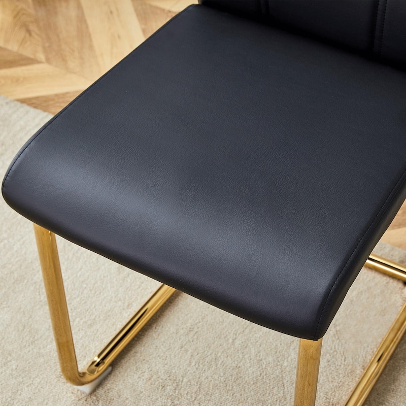 Roomfitters PU Dining Chairs with Gold Metal Legs, Modern Design for Dining or Office, Set of 4, Black