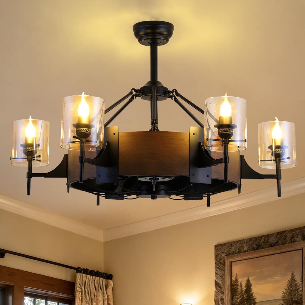 Kviflon 39.5 Inch Modern Ceiling Fan Fandelier, DC Motor Ceiling Fan Light Fixture with ABS Blades and Remote Control