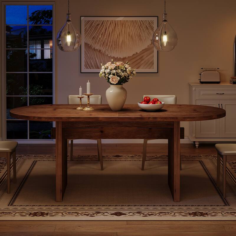 55" Rustic Oval Wood Dining Table for 6, Farmhouse Kitchen Table