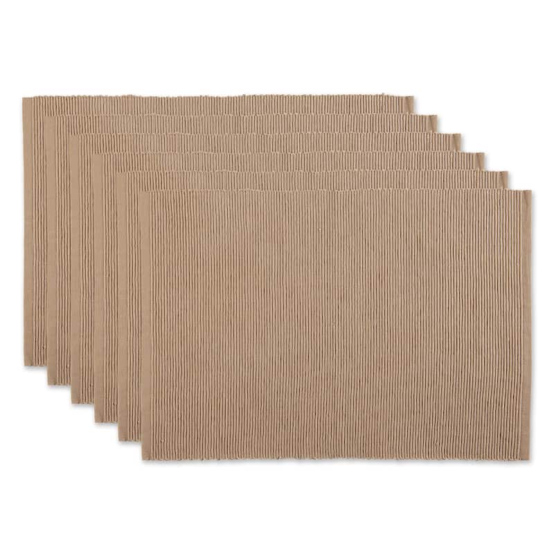 Ribbed Cotton Placemats - 19" - Stone Brown - Set of 6