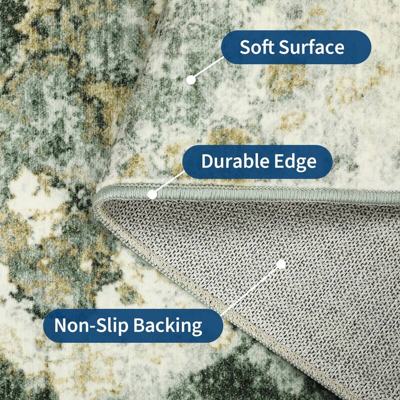 Machine Washable Area Rugs for Living Room, Modern Abstract Bedroom Rug, Low Pile Non-Slip Carpet