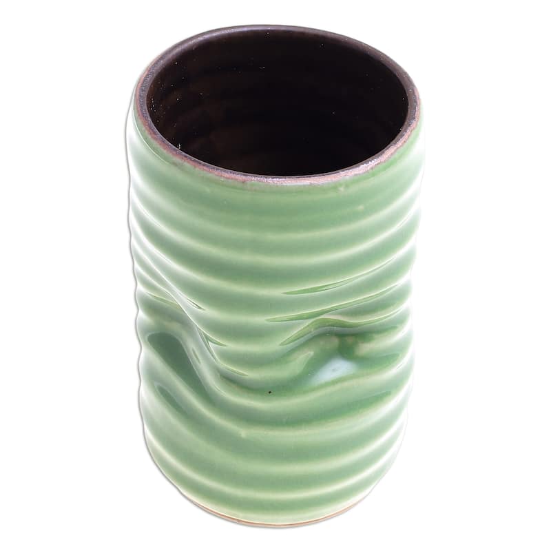 Novica Handmade Green Ripple Ceramic Cup