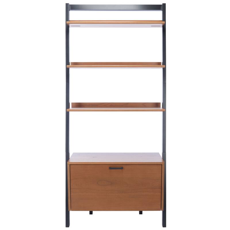 SAFAVIEH Fadime Natural/Charcoal 3-Shelf 1 Door Etagere - 32" W x 15.4" L x 72" H - 32Wx15Dx72H - Natural/Charcoal