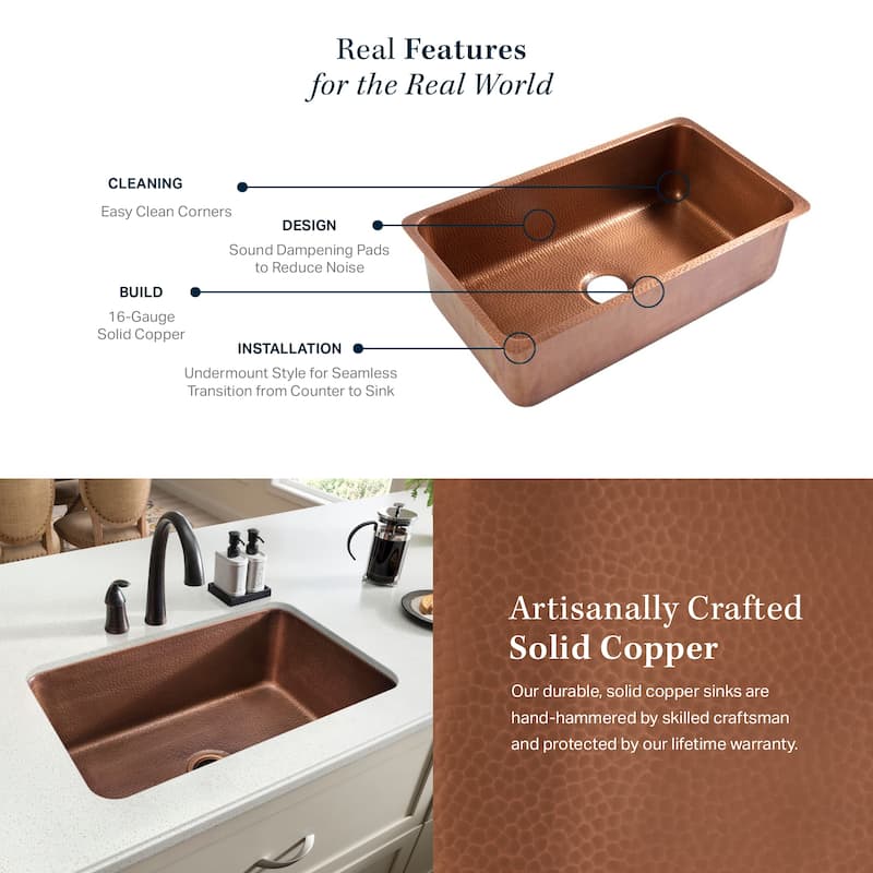 Rivera Copper 31" Single Bowl Undermount Kitchen Sink