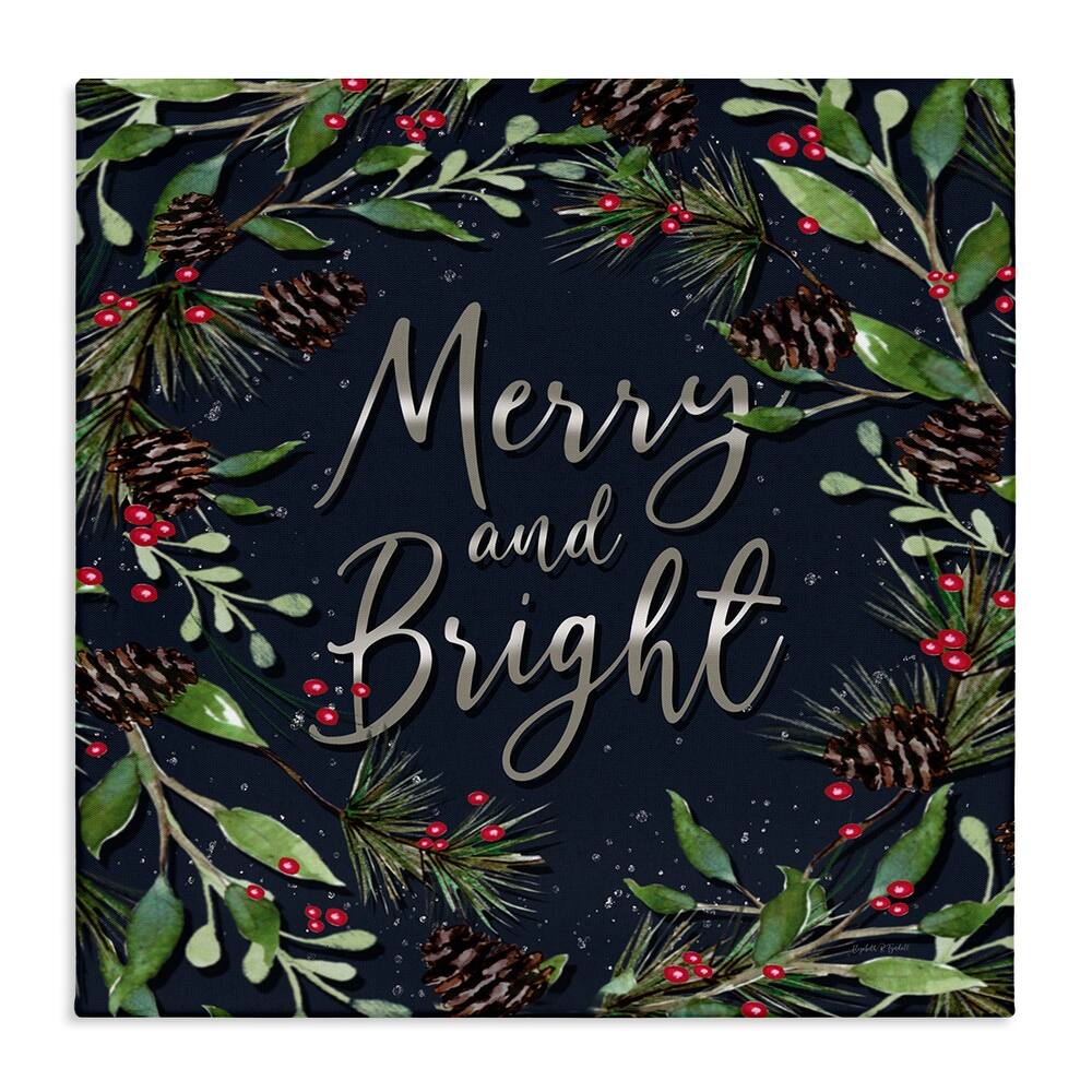 Stupell Merry & Bright with Holly Leaves Canvas Wall Art Design By Elizabeth Tyndall