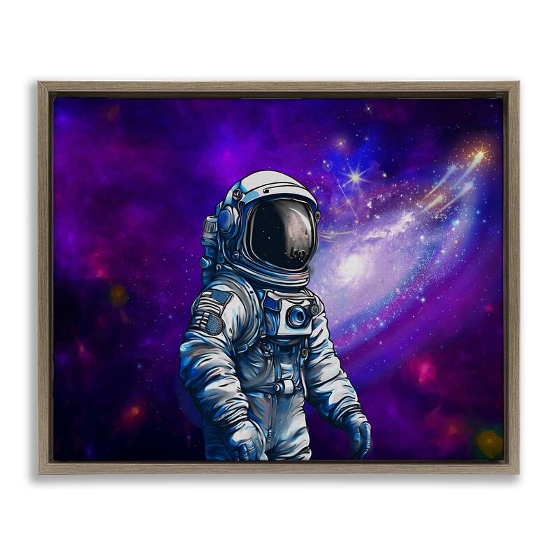 Stupell Astronaut with Swirling Galaxy Framed Floater Canvas Wall Art Design By Jesse Keith - 21 x 17 - Brown