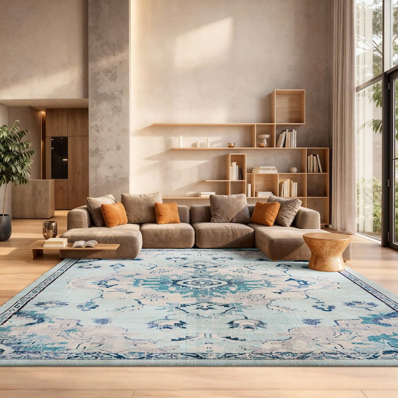 SAFAVIEH, Madison Lorrayne Boho Medallion Distressed Rug - 8' x 10' - Teal/Beige