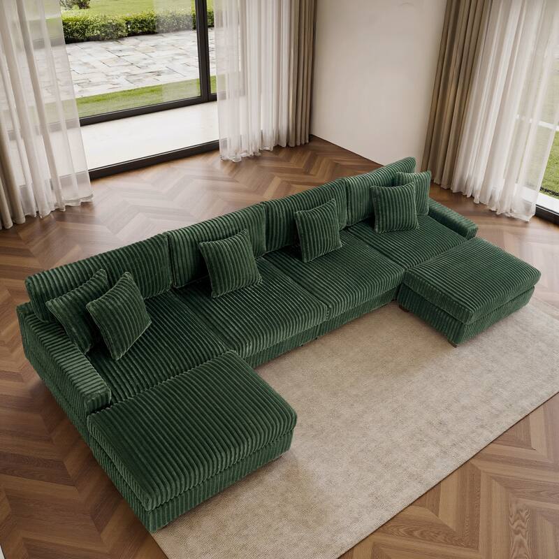 Modular Cotton Flannel Plush Sectional Sofa with Ottomans