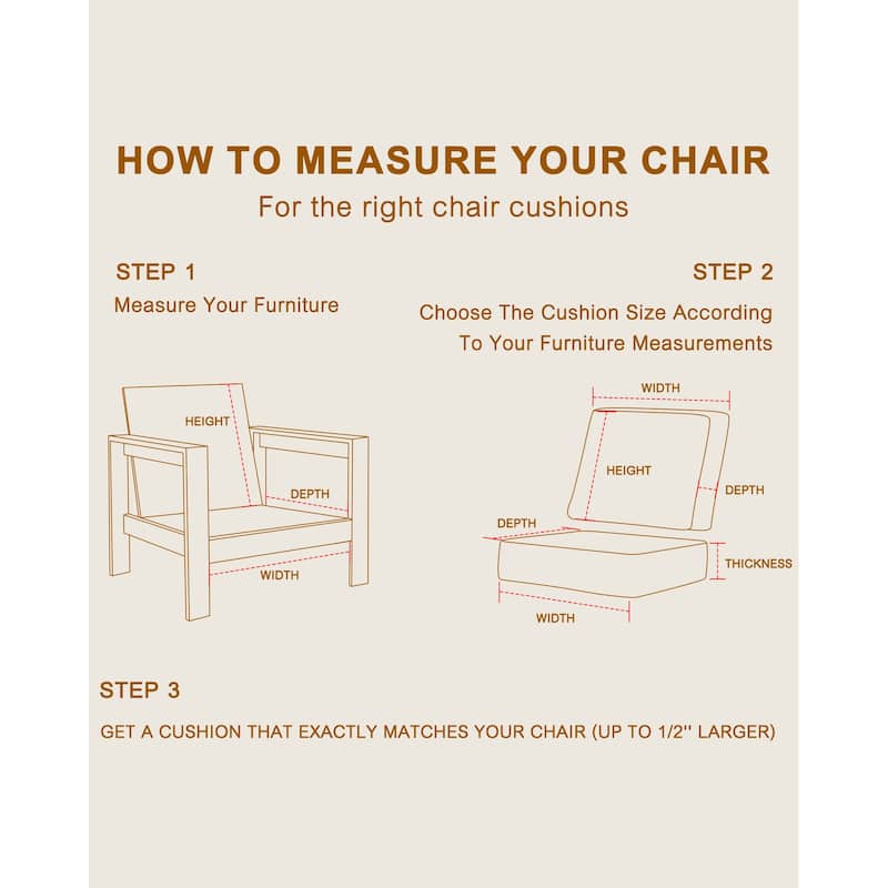 Aoodor 24x25x6 Inch Outdoor Patio Chair Cushions Set, Weather-Resistant Sunbrella Fabric Outdoor Cushion, Set of 2 - 24"x25"